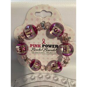 Breast Cancer Awareness Bracelet Pink Power Beaded Jewelry New Stretch Strength